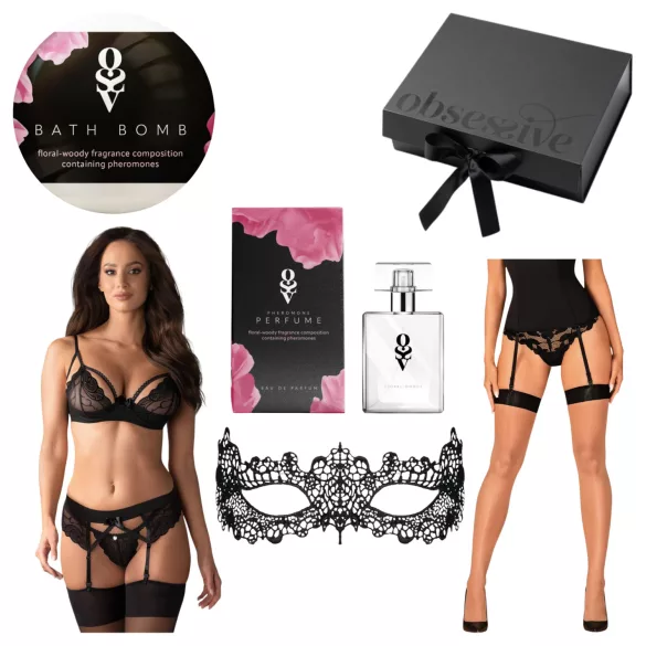 Caja de regalo de lencería Obsessive Wonderia - 6 piezas (negro)