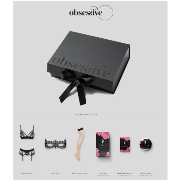 Caja de regalo de lencería Obsessive Wonderia - 6 piezas (negro) - L/XL