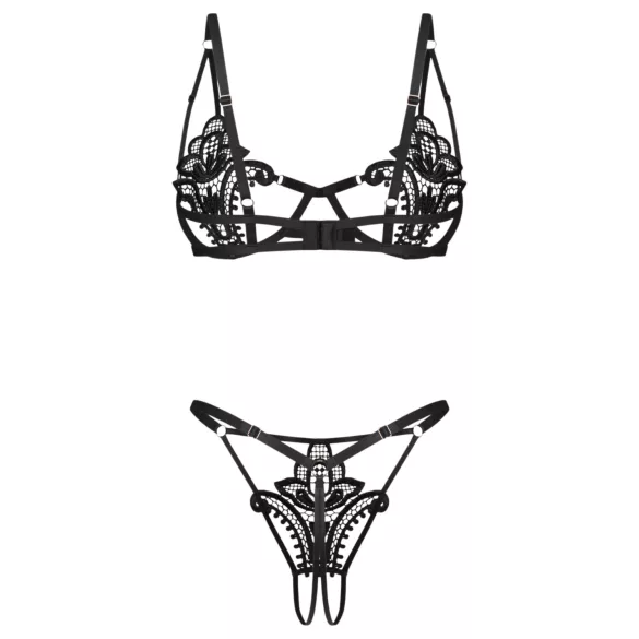 Obsessive Luise - conjunto de lencería de 2 piezas con tulipanes (negro) - L/XL