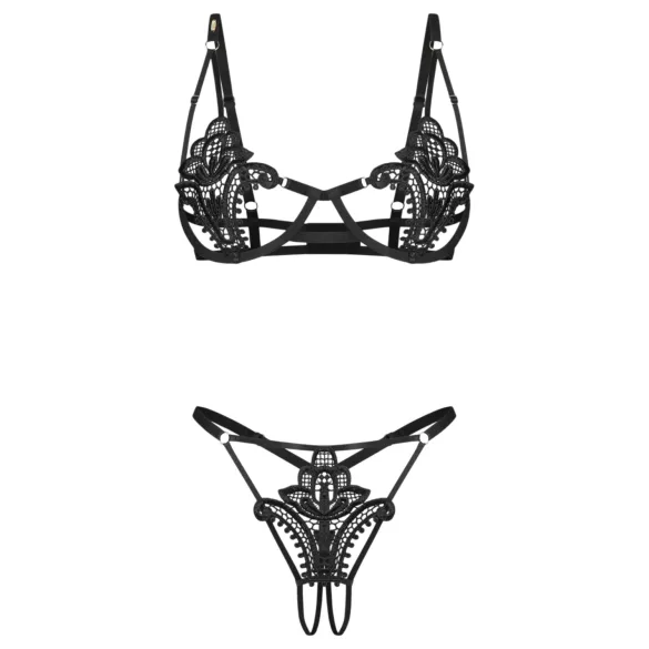 Obsessive Luise - conjunto de lencería de 2 piezas con tulipanes (negro) - L/XL