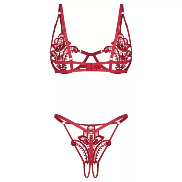 Obsessive Luise - conjunto de lencería de 2 piezas con tulipanes (rojo) - L/XL