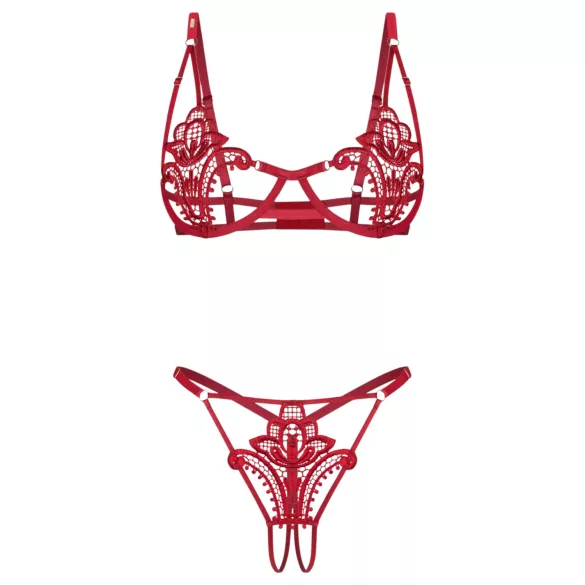 Obsessive Luise - conjunto de lencería de 2 piezas con tulipanes (rojo) - L/XL
