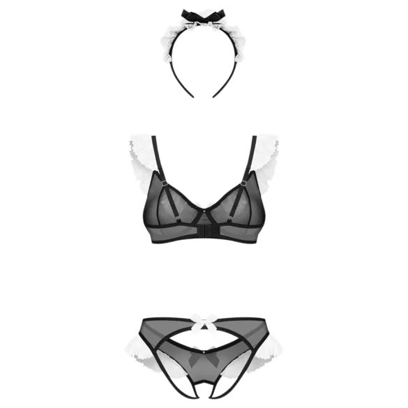Obsessive Naughty Maid - disfraz de sirvienta de tres piezas (negro y blanco)
