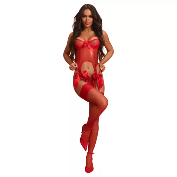 Obsessive Gifty - corsé y tanga abierto (rojo)