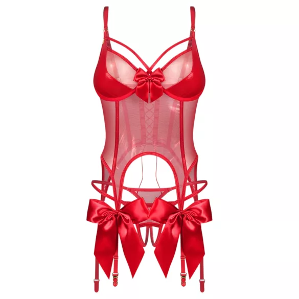 Obsessive Gifty - corsé y tanga abierto (rojo) - L/XL
