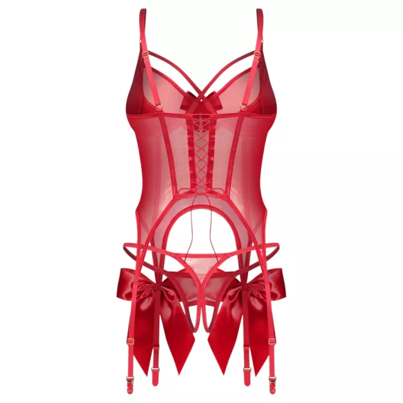 Obsessive Gifty - corsé y tanga abierto (rojo) - L/XL