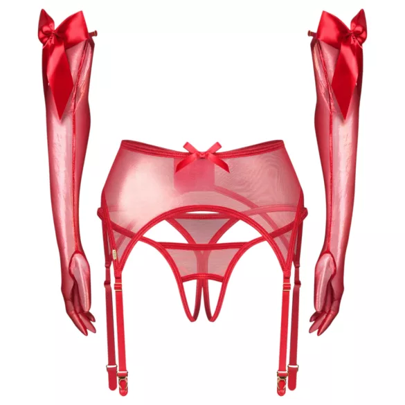 Obsessive Gifty - conjunto de tres piezas con liguero (rojo) - L/XL