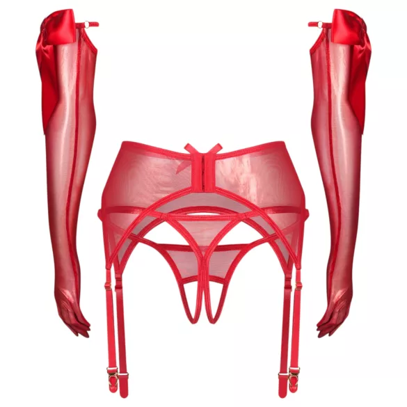 Obsessive Gifty - conjunto de tres piezas con liguero (rojo) - L/XL