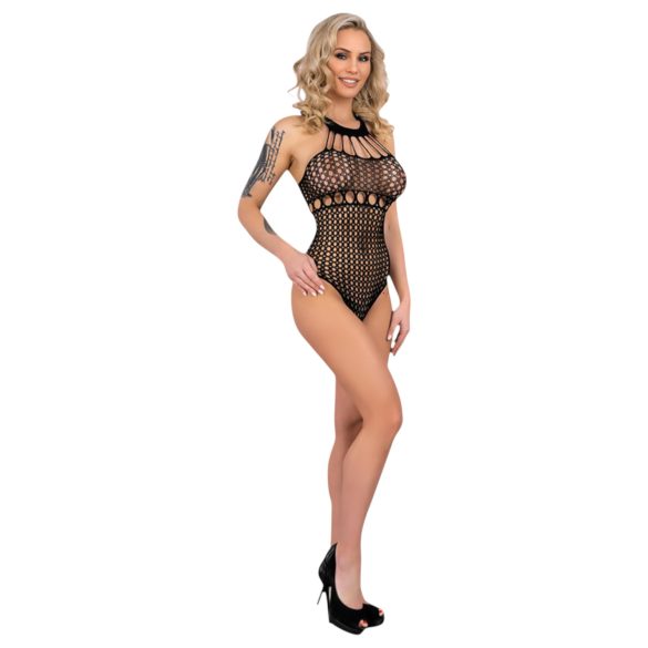 Livco Orvina - Body de red con lunares y cuello halter (negro) - Tallas S-L