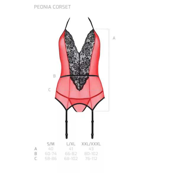 Passion Peonia - conjunto lencería con top y tanga - rojo - L/XL