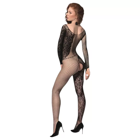Passion BS107 - body de red con estampado floral - negro - talla S-L