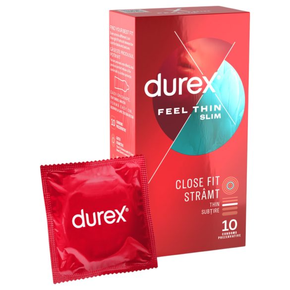 Durex Feel Thin Slim - Sensación real, condones ultrafinos (10 uds)