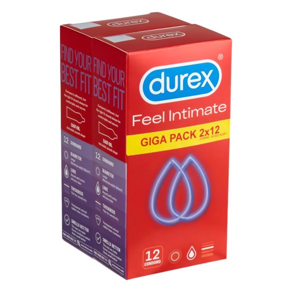 Durex Feel Intimate - Sensación Íntima, paquete de preservativos finos (2x12 uds)