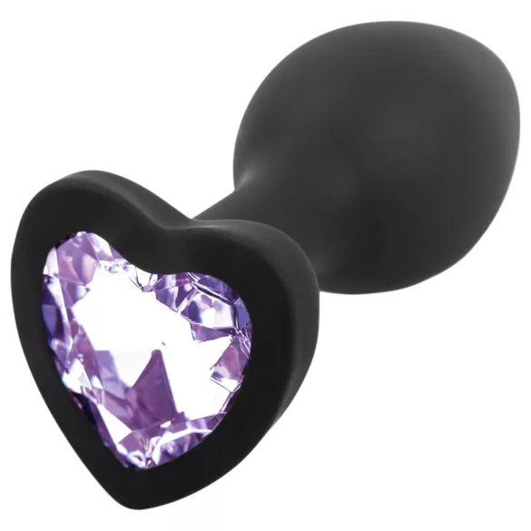 Sunfo - plug anal de silicona con piedra en forma de corazón - negro/lila