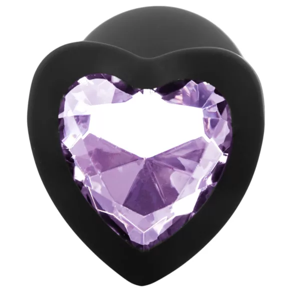 Sunfo - plug anal de silicona con piedra en forma de corazón - negro/lila