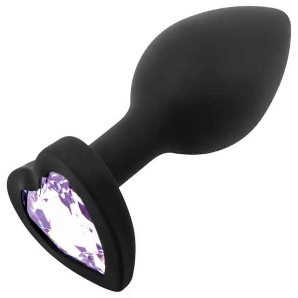 Sunfo - plug anal de silicona con piedra en forma de corazón - negro/lila