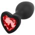 Sunfo - Plug anal de silicona con piedra roja en forma de corazón (negro)