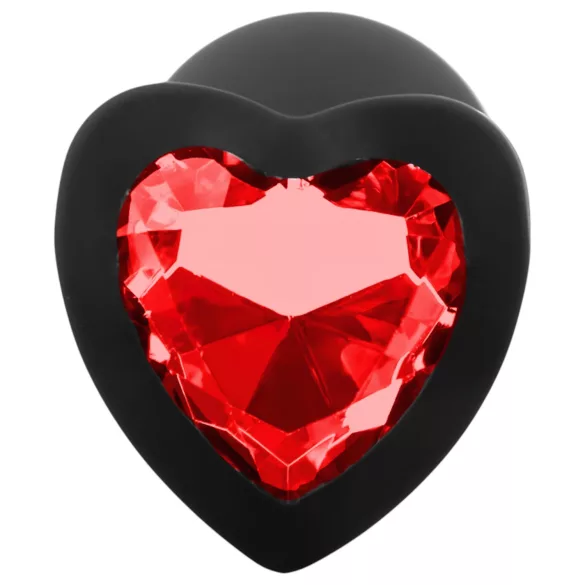 Sunfo - plug anal de silicona con piedra roja en forma de corazón - negro