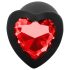 Sunfo - Plug anal de silicona con piedra roja en forma de corazón (negro)