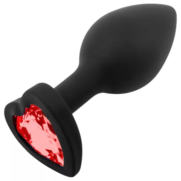Sunfo - plug anal de silicona con piedra roja en forma de corazón - negro