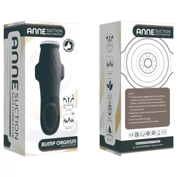 Lonely Anne - masturbador recargable succionador vibrador para hombre - negro