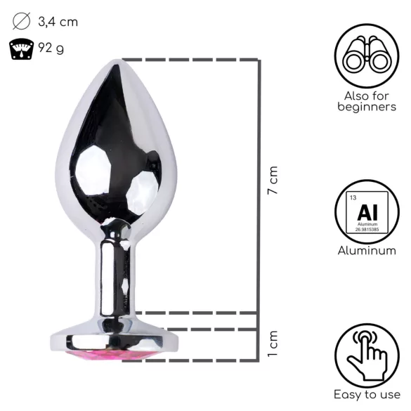 Desirel - plug anal - con joya rosa - metal plateado rosado - talla M