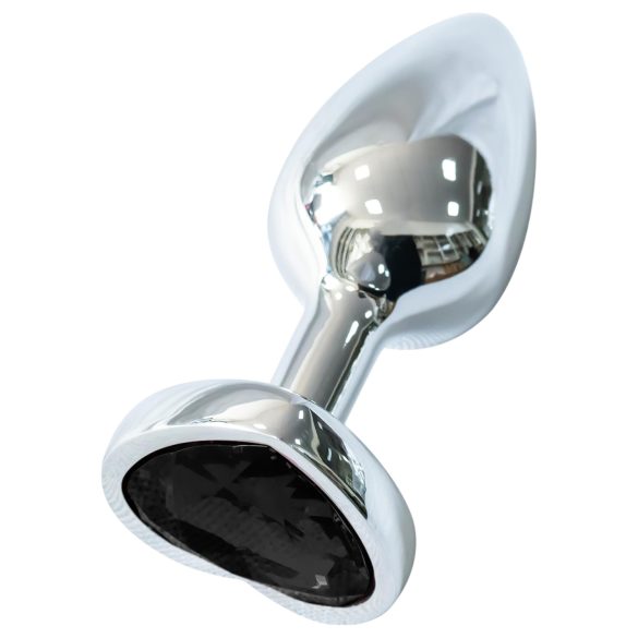 Sunfo - Plug anal de metal con piedra negra en forma de corazón (plata)