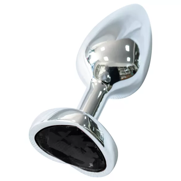 Sunfo - plug anal de metal con forma de corazón y piedra negra (plateado)