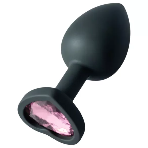 Sunfo - plug anal de silicona con joya corazón rosa - negro