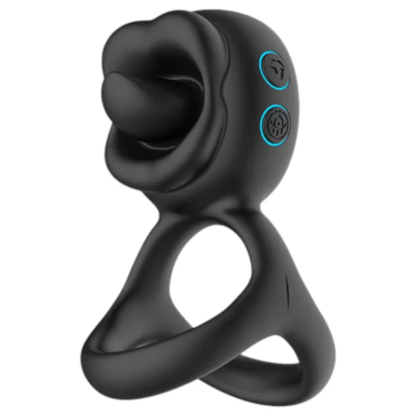 Biu-Biu - anillo para pene y vibrador de clítoris con lengua - silicona negra