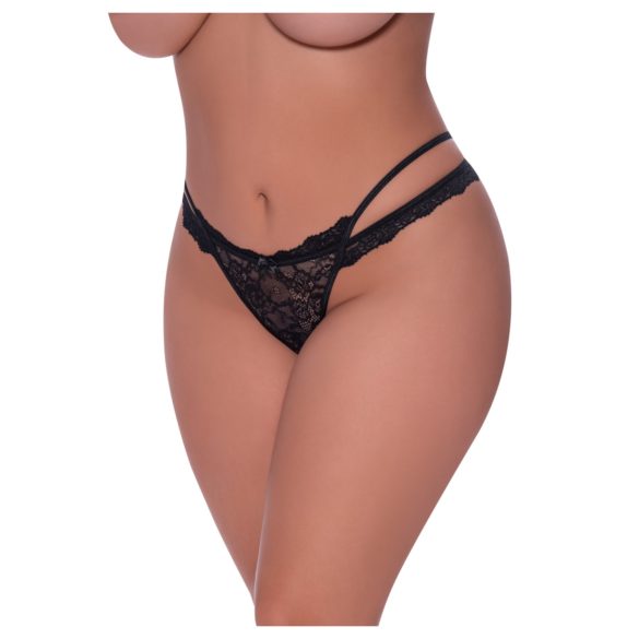 Magic Silk - tanga de encaje de doble tira (negro)