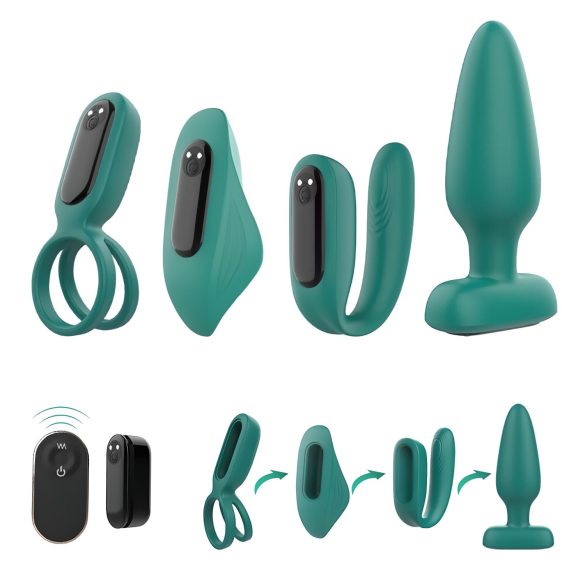 Sex HD - set de vibradores recargables remoto 4 piezas silicona verde