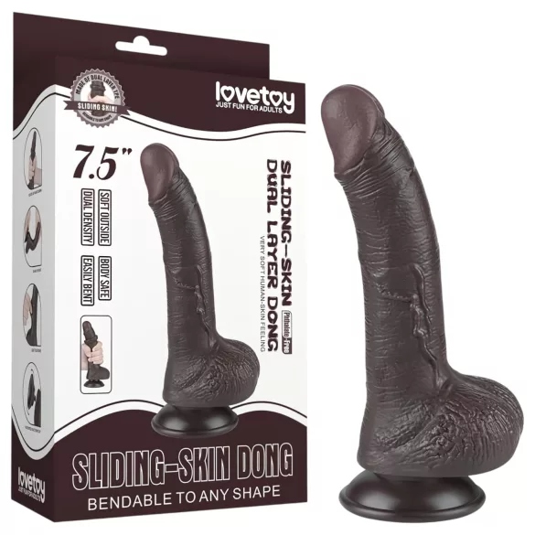 Lovetoy - consolador con ventosa de doble capa - 19,5cm marrón
