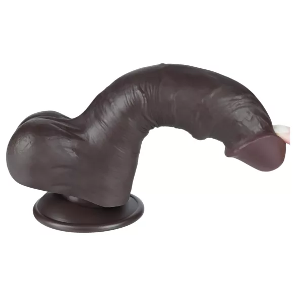 Lovetoy - consolador realista con testículos - doble capa 20cm marrón