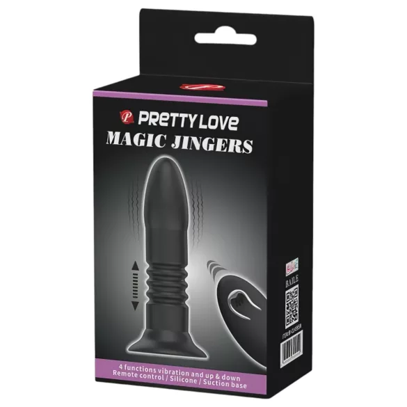 Pretty Love Magic Jinger - consolador anal vibrador con empuje - silicona negra
