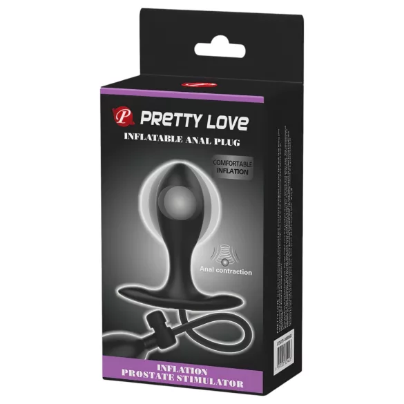 Pretty Love - plug anal inflable con bola interna - silicona negra