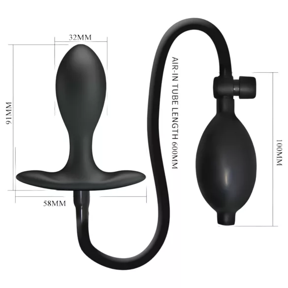 Pretty Love - plug anal inflable con bola interna - silicona negra