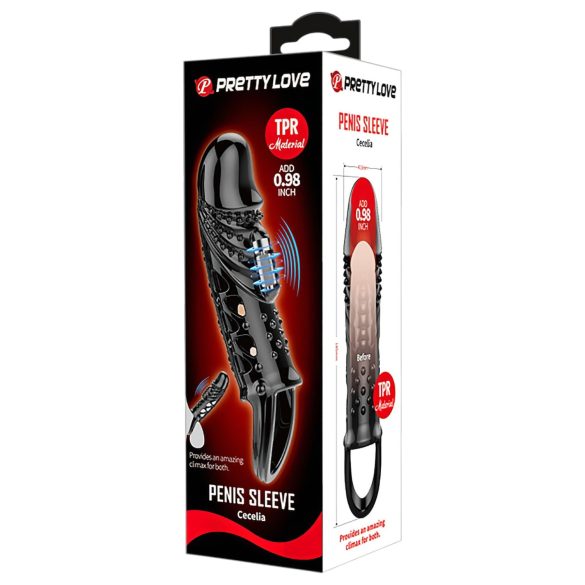 Pretty Love Cecelia - funda peneana vibratoria con anillo - silicona negra