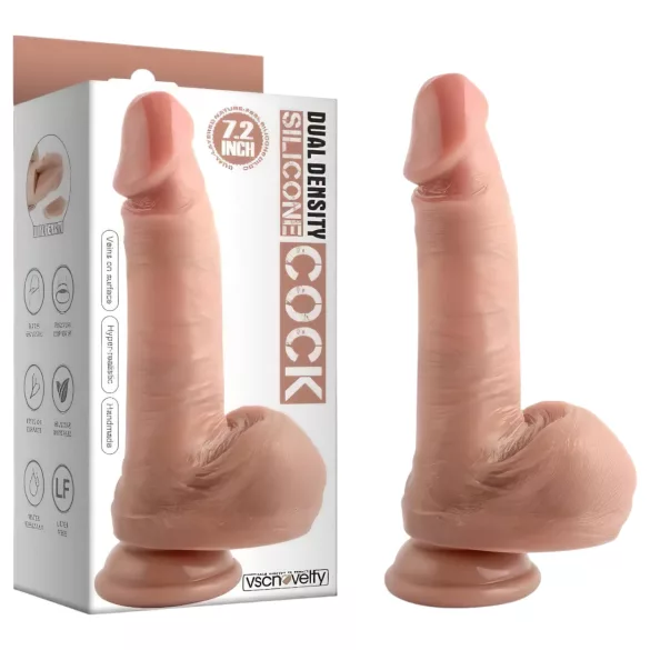 Dual Density - consolador realista con ventosa y testículos - 18cm color natural