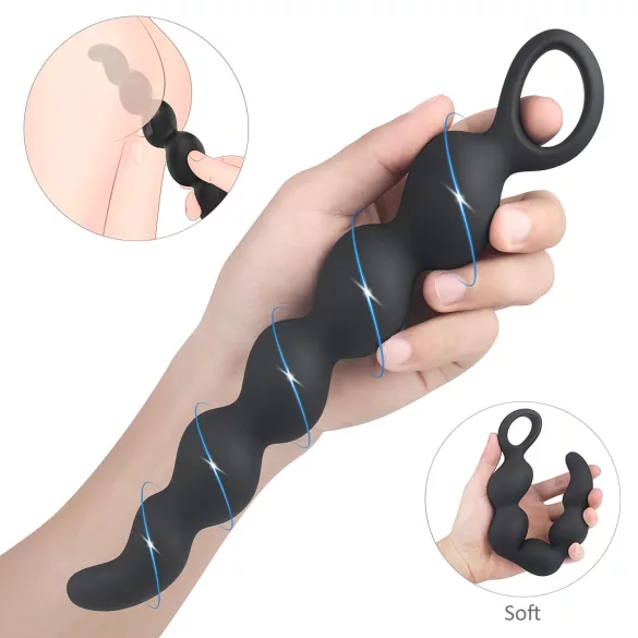 Sex HD Steven - consolador anal con perlas - silicona negra