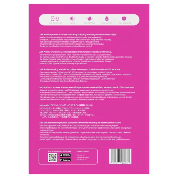 Lovense Lush Anal - Vibrador anal controlado por app, con luz LED - rosa