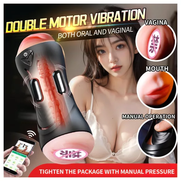 Leopard - vibrador para pene con boca y vagina artificial (color natural)