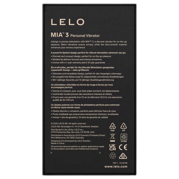 LELO Mia 3 - vibrador tipo labial recargable - color lila