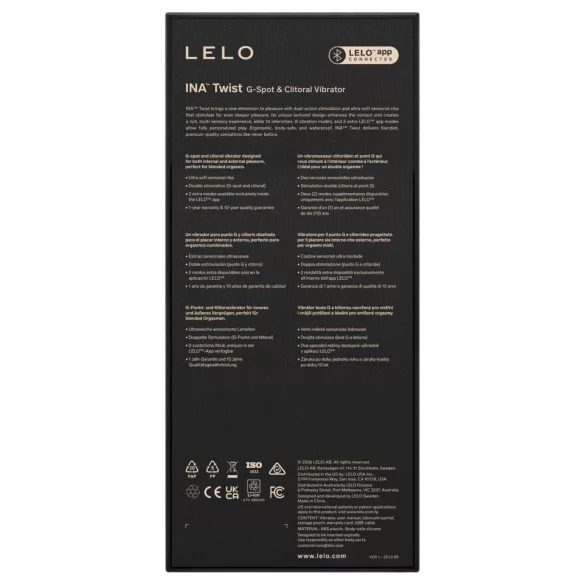 LELO INA Twist - vibrador de punto G controlado por app, con brazo estimulador del clítoris (morado)