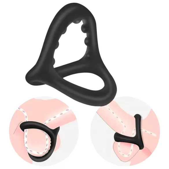 Anillo para pene y testículos - textura con puntos - silicona negra