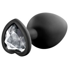   Temptasia S - plug anal corazón con piedra plateada - silicona negra - pequeño