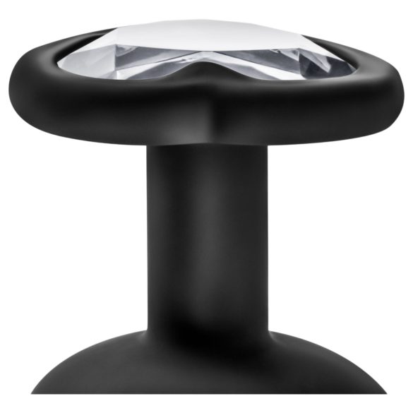 Temptasia M - plug anal corazón con piedra plateada - silicona negra mediano