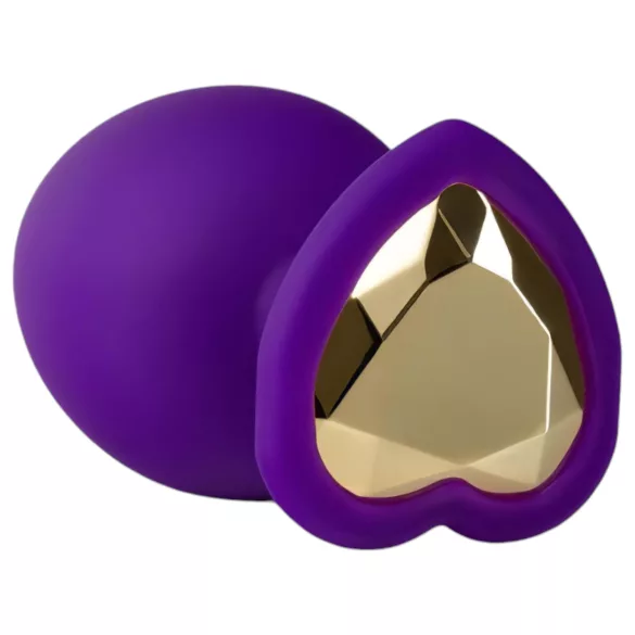Temptasia M - consolador anal corazón con piedra dorada - silicona lila mediano