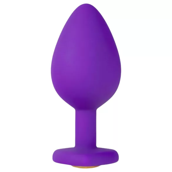Temptasia M - consolador anal corazón con piedra dorada - silicona lila mediano