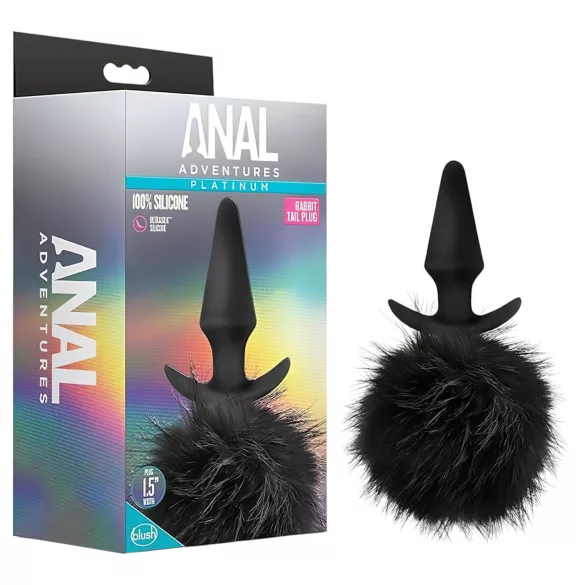 Anal Adventures Platinum - plug anal cola de conejo - silicona negro